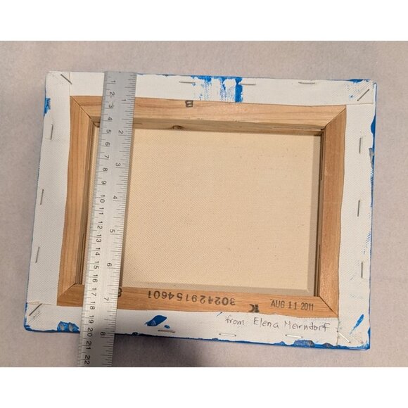 Yellow Bird Painting on Blue Canvas by Elena Mernoff 8x10 - Picture 9 of 10